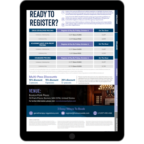 Register page of the Brochure displayed on an ipad